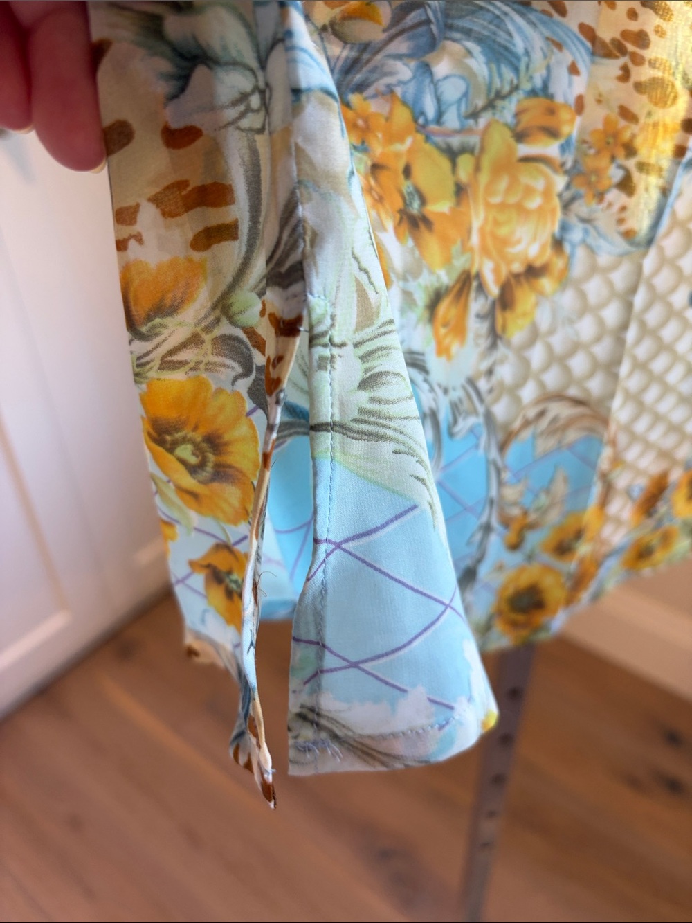 Mario Serrani Sheer Floral & Abstract Print Blouse in Yellow and Blue - Picture 5 of 6